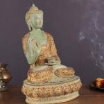 Pure Brass Buddha Statue with Engraved Life Story | 15" Height | Green Sandatine Finish | Sacred Narrative Art | Premium Collection | Jaipurio